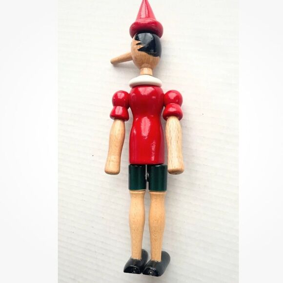 Pinocchio 10” Wooden Toy Red Wooden Puppet Figurine - Picture 3 of 4